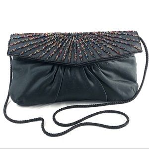 Black beaded evening shoulder bag